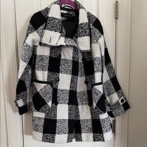 Women's Black and White Checkered Coat